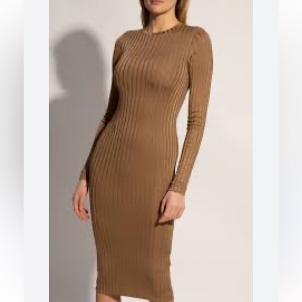 SAMSOE Brown Long slinky Sleeve Knit Dress size small